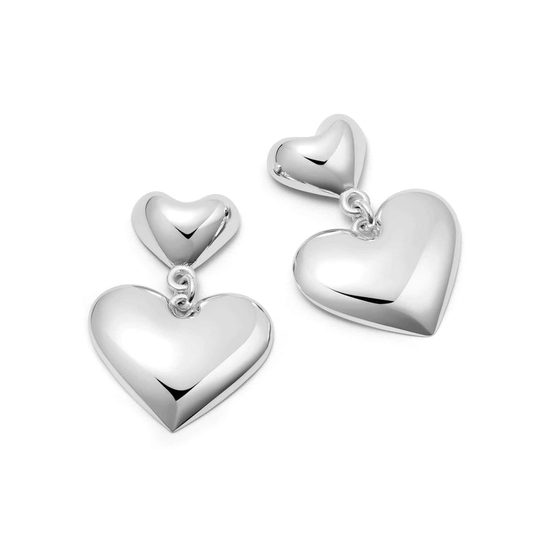 Double Heart Earrings Silver Plate
