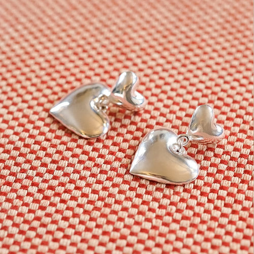 Double Heart Earrings Silver Plate