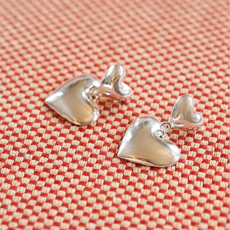 Double Heart Earrings Silver Plate