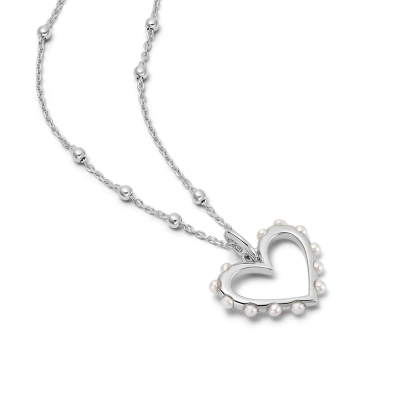Heart Pearl Pendant Necklace Sterling Silver