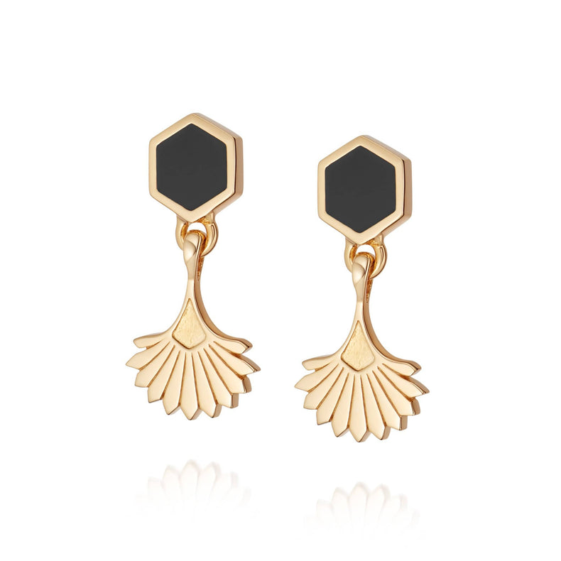 Hexagon Fan Drop Earrings 18ct Gold Plate recommended