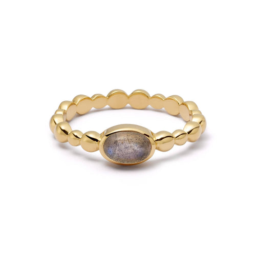 Labradorite Healing Stone Bobble Ring 18ct Gold Plate