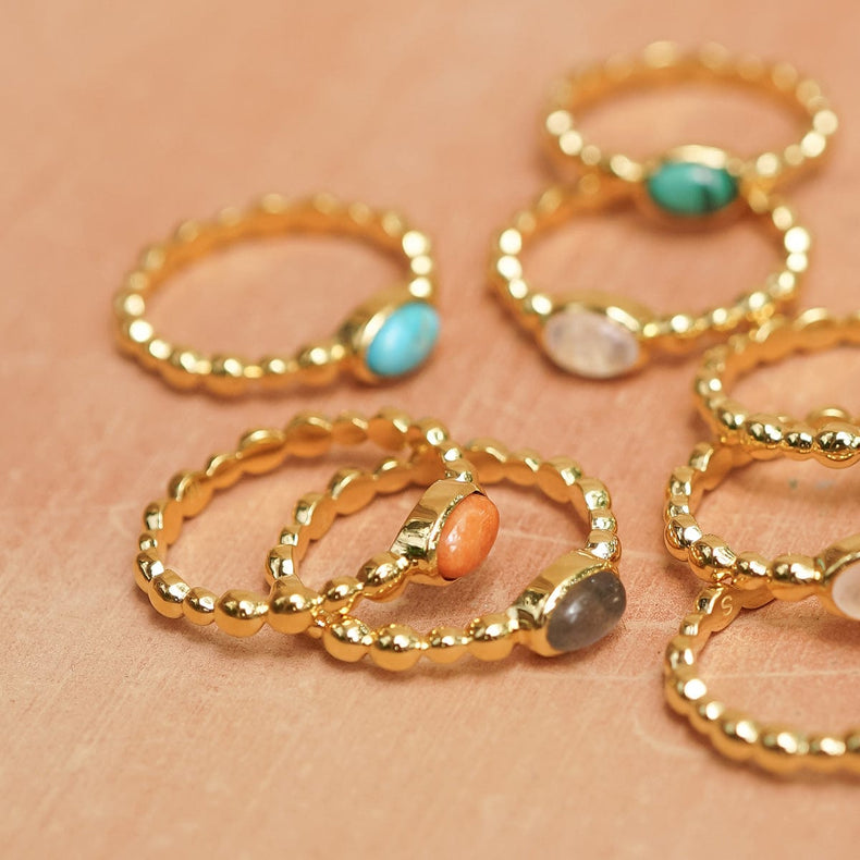 Labradorite Healing Stone Bobble Ring 18ct Gold Plate