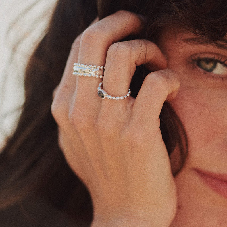 Labradorite Healing Stone Bobble Ring Sterling Silver