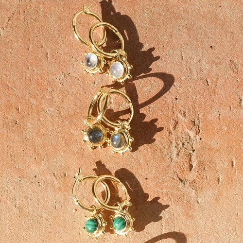 Labradorite Healing Stone Charm Earrings 18ct Gold Plate