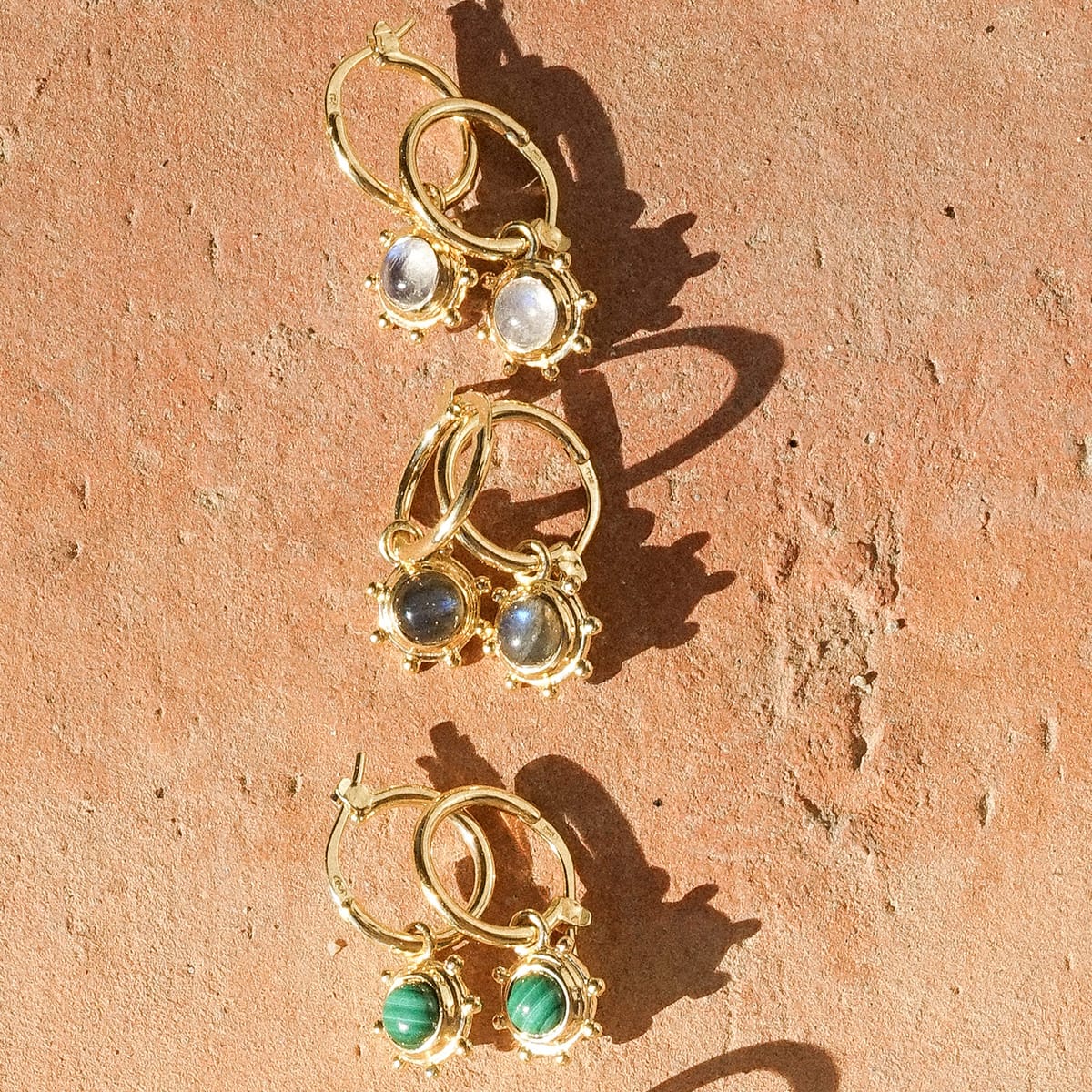 Labradorite Healing Stone Charm Earrings 18ct Gold Plate
