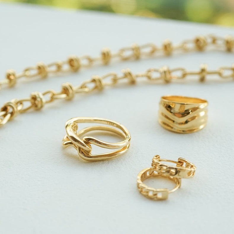 Polly Large Knot Chain Ring 18ct Gold Plate