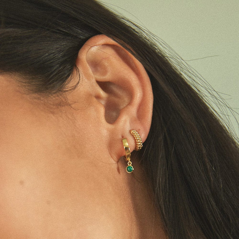 Malachite Healing Huggie Hoop Earrings 18ct Gold Plate