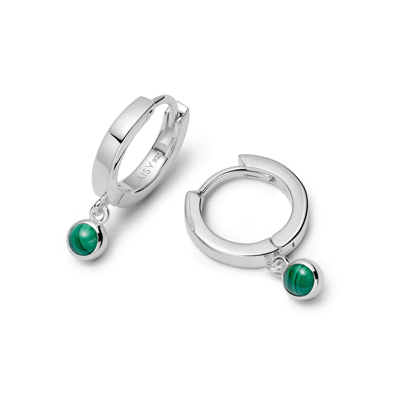 Malachite Healing Huggie Hoop Earrings Sterling Silver