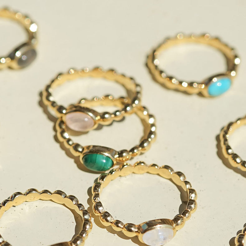 Malachite Healing Stone Bobble Ring 18ct Gold Plate