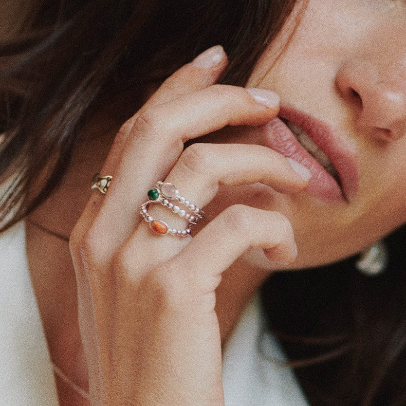 Malachite Healing Stone Bobble Ring Sterling Silver
