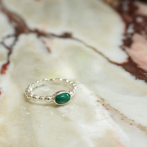 Malachite Healing Stone Bobble Ring Sterling Silver