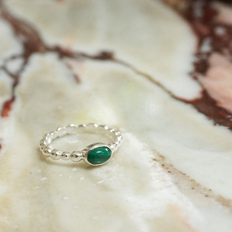Malachite Healing Stone Bobble Ring Sterling Silver