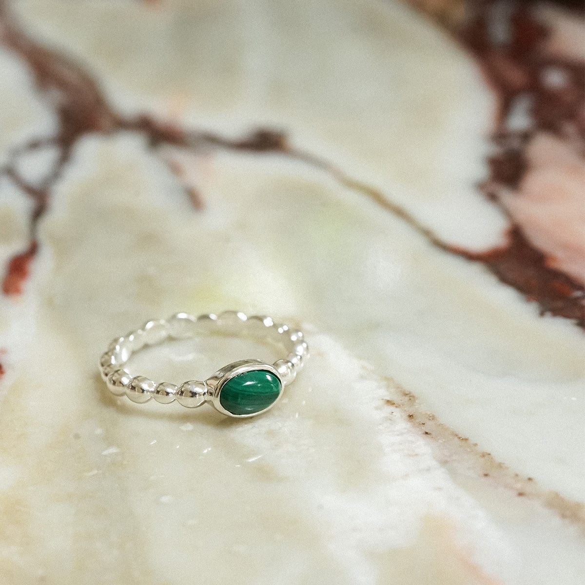 Malachite Healing Stone Bobble Ring Sterling Silver