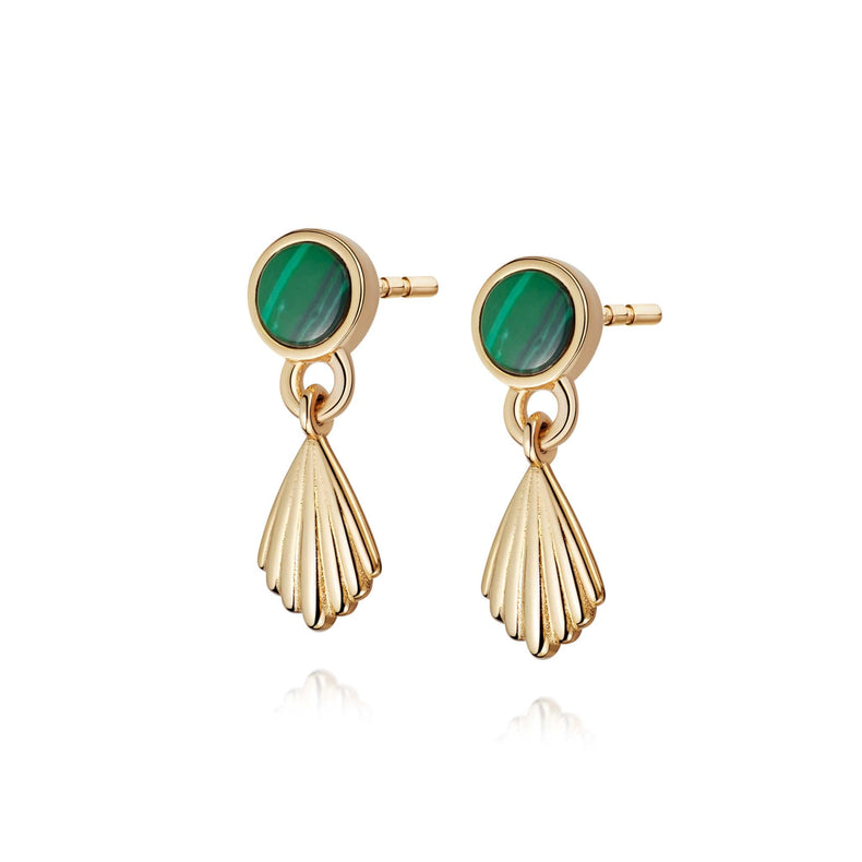 Malachite Palm Drop Stud Earrings 18ct Gold Plate recommended
