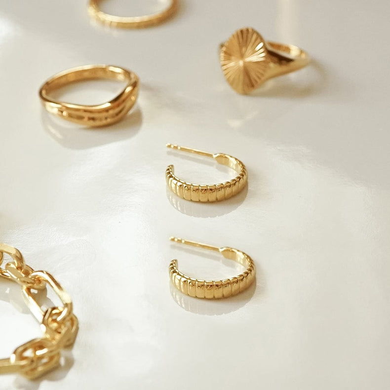Ridged Hoop Earrings 18ct Gold Plate