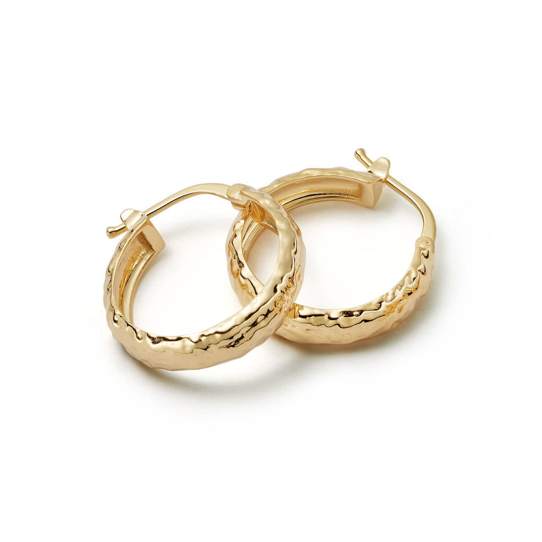 Midi Textured Hoop Earrings 18ct Gold Plate