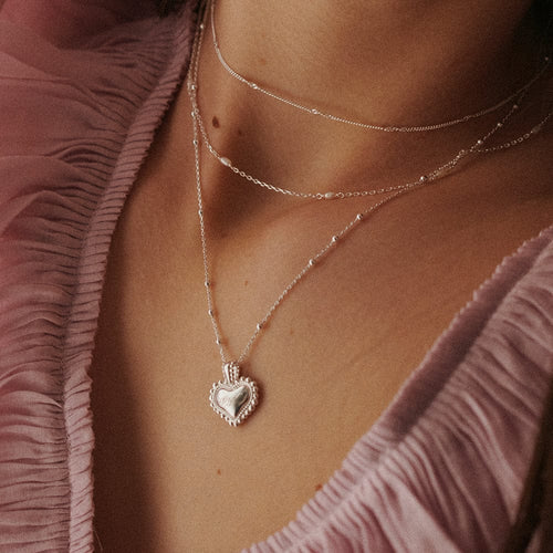 Mini Engravable Bobble Heart Necklace Sterling Silver