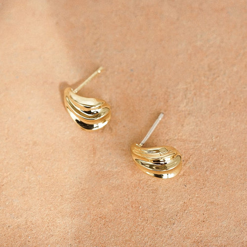 Mini Wave Stud Earrings 18ct Gold Plate