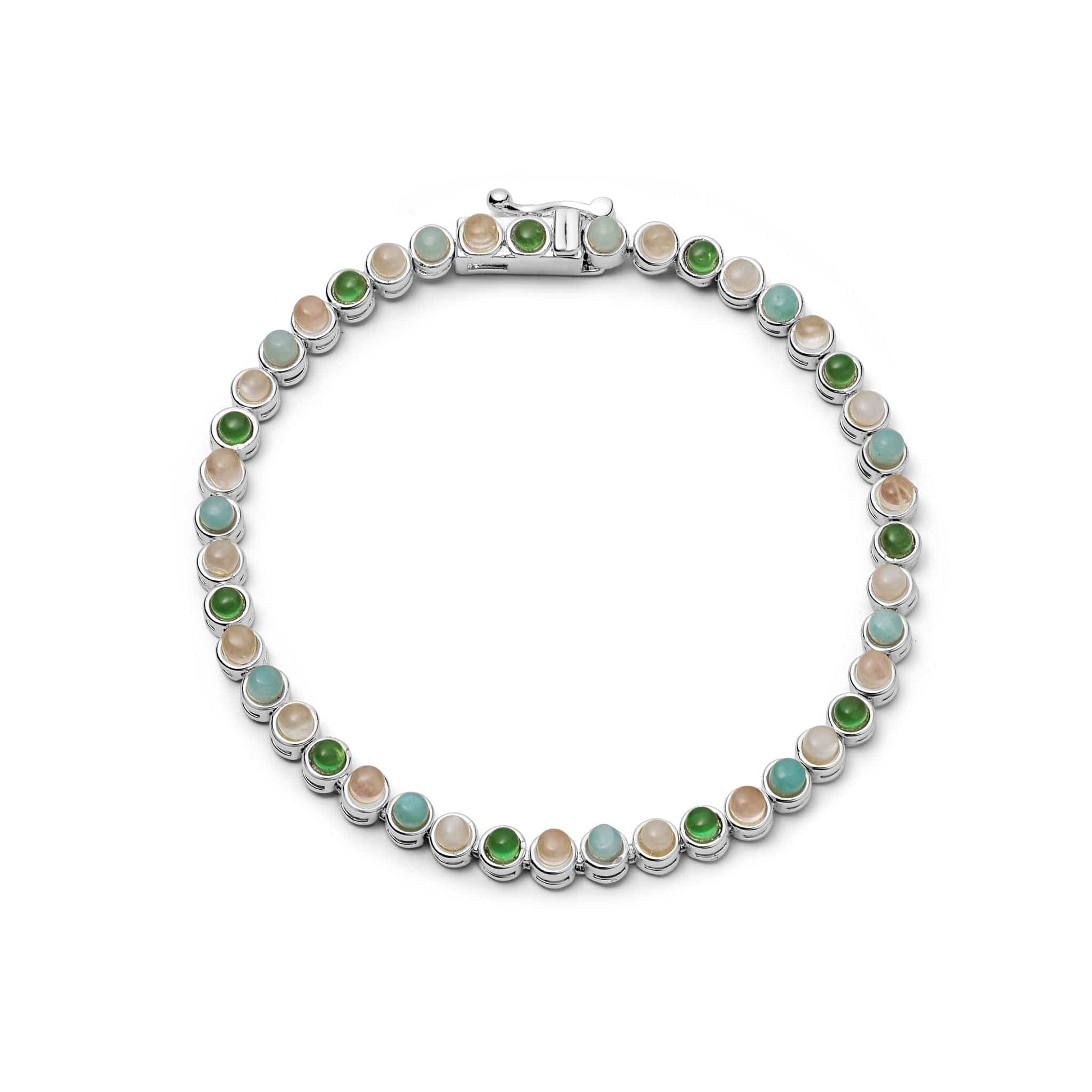 Mixed Gemstone Tennis Bracelet Silver Plate
