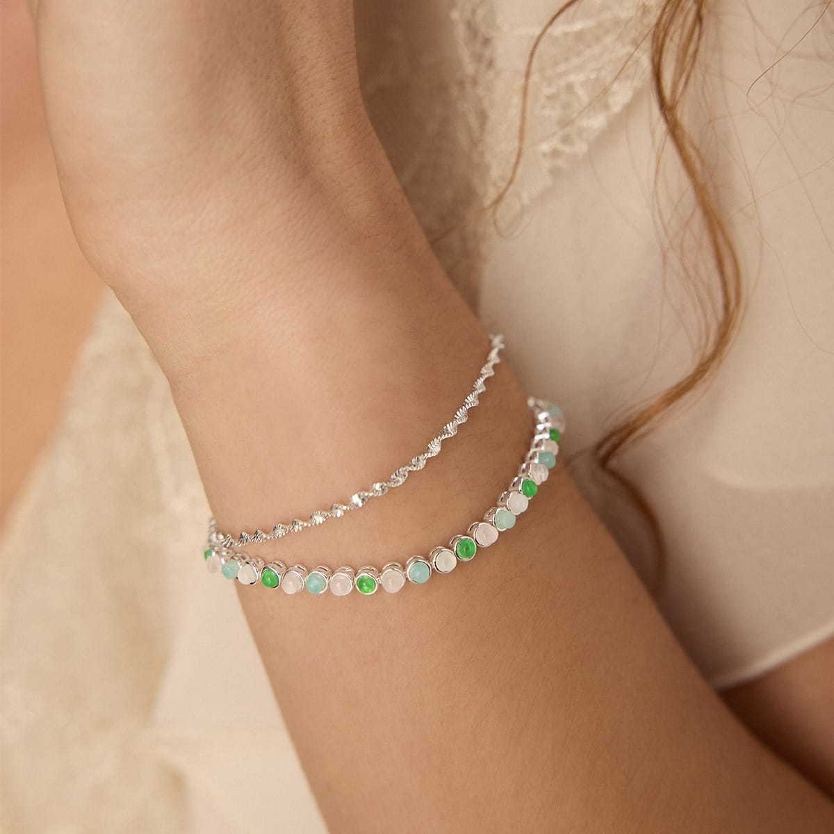 Mixed Gemstone Tennis Bracelet Silver Plate