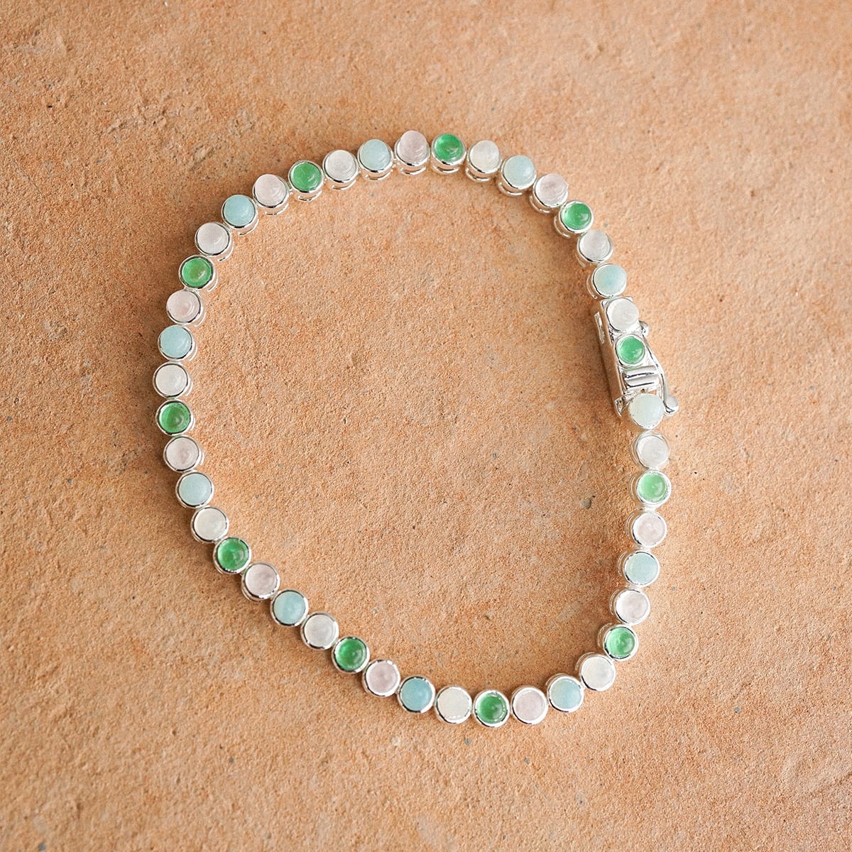 Mixed Gemstone Tennis Bracelet Silver Plate