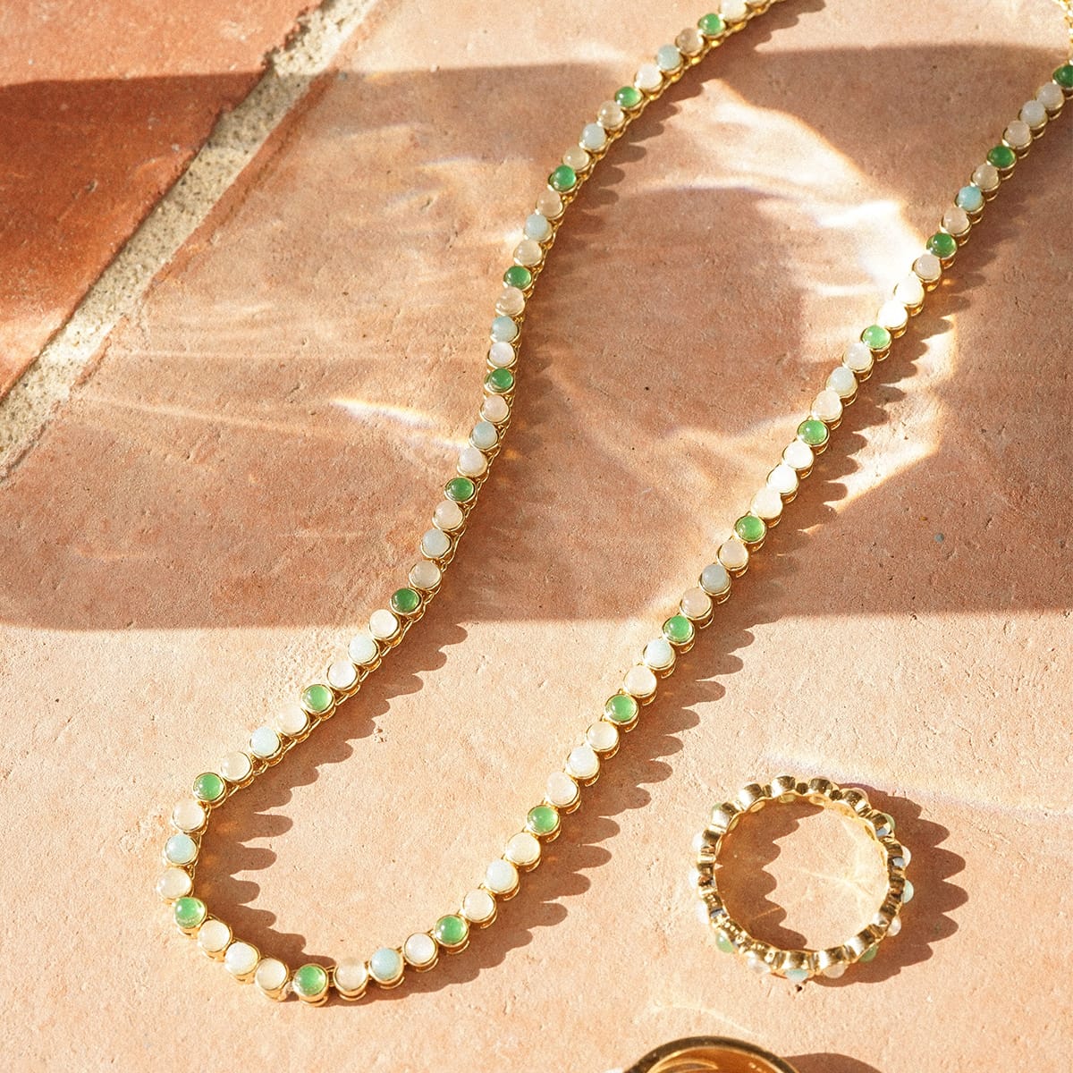 Mixed Gemstone Tennis Necklace 18ct Gold Plate