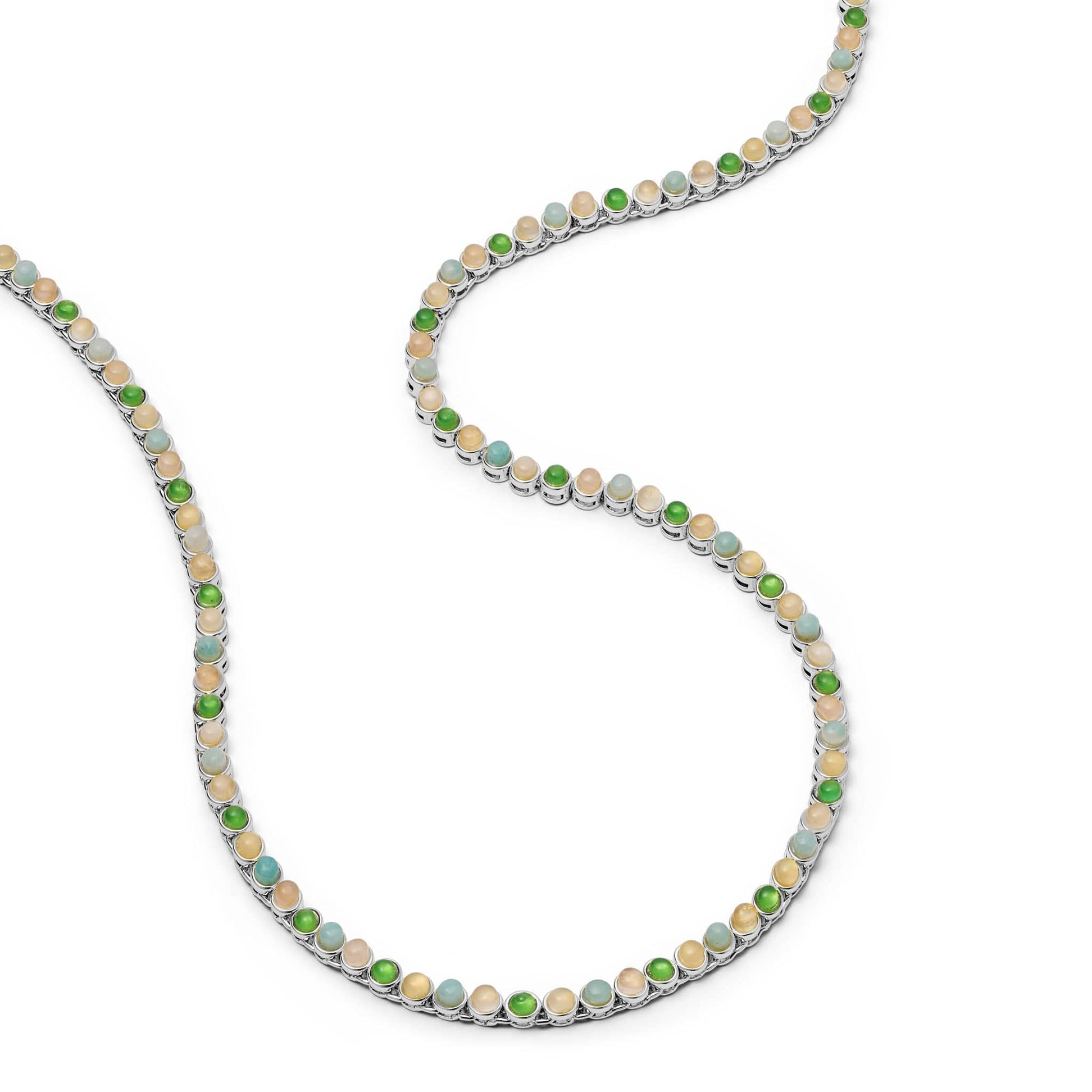 Mixed Gemstone Tennis Necklace Silver Plate