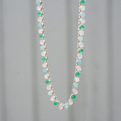 Mixed Gemstone Tennis Necklace Silver Plate