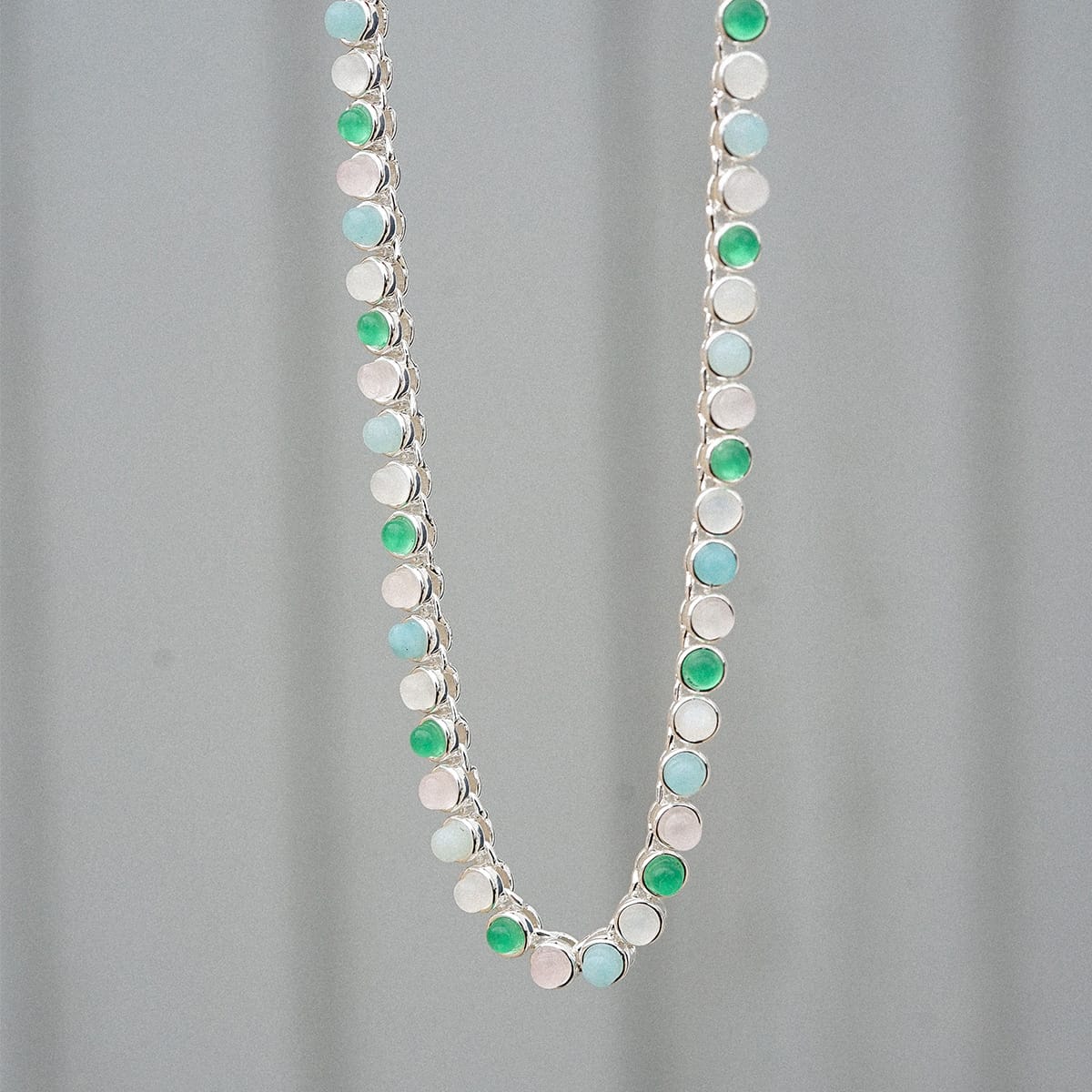 Mixed Gemstone Tennis Necklace Silver Plate