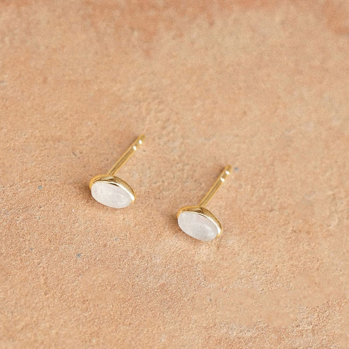 Moonstone Oval Stud Earrings 18ct Gold Plate