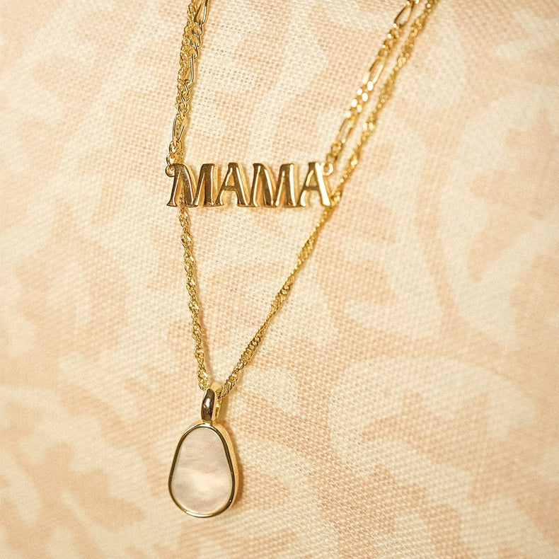 Mother of Pearl & Mama Necklace Layering Set 18ct Gold Plate