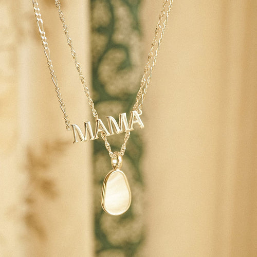 Mother of Pearl & Mama Necklace Layering Set Sterling Silver