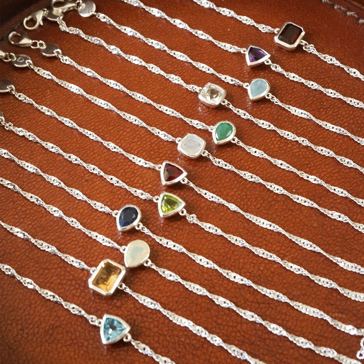 Opal October Birthstone Charm Bracelet Sterling Silver