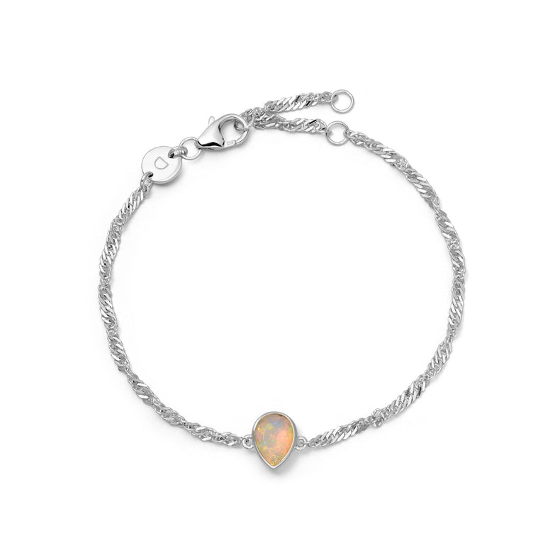 Opal October Birthstone Charm Bracelet Sterling Silver