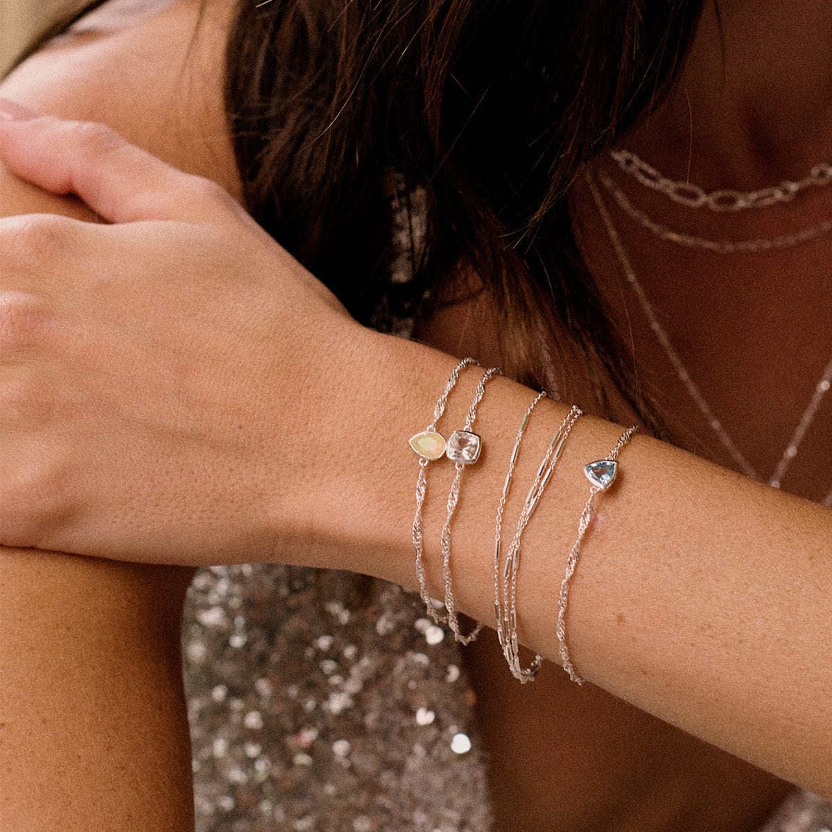 Opal October Birthstone Charm Bracelet Sterling Silver