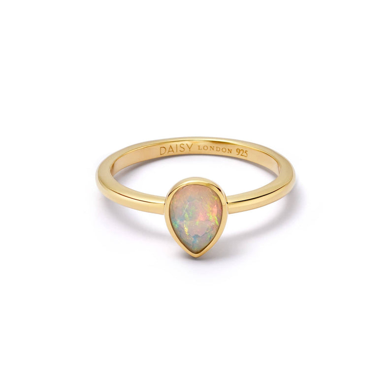 Opal October Birthstone Ring 18ct Gold Plate