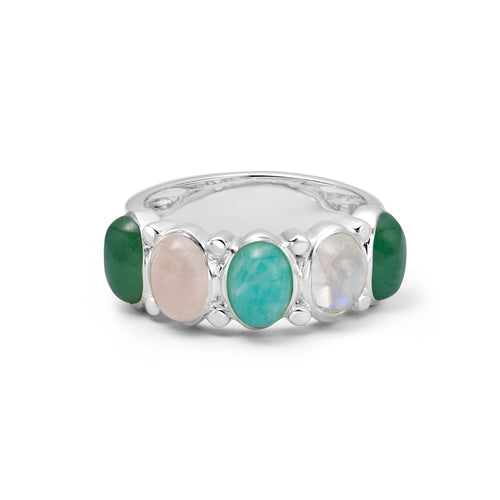Bold Mixed Gemstone Ring Sterling Silver