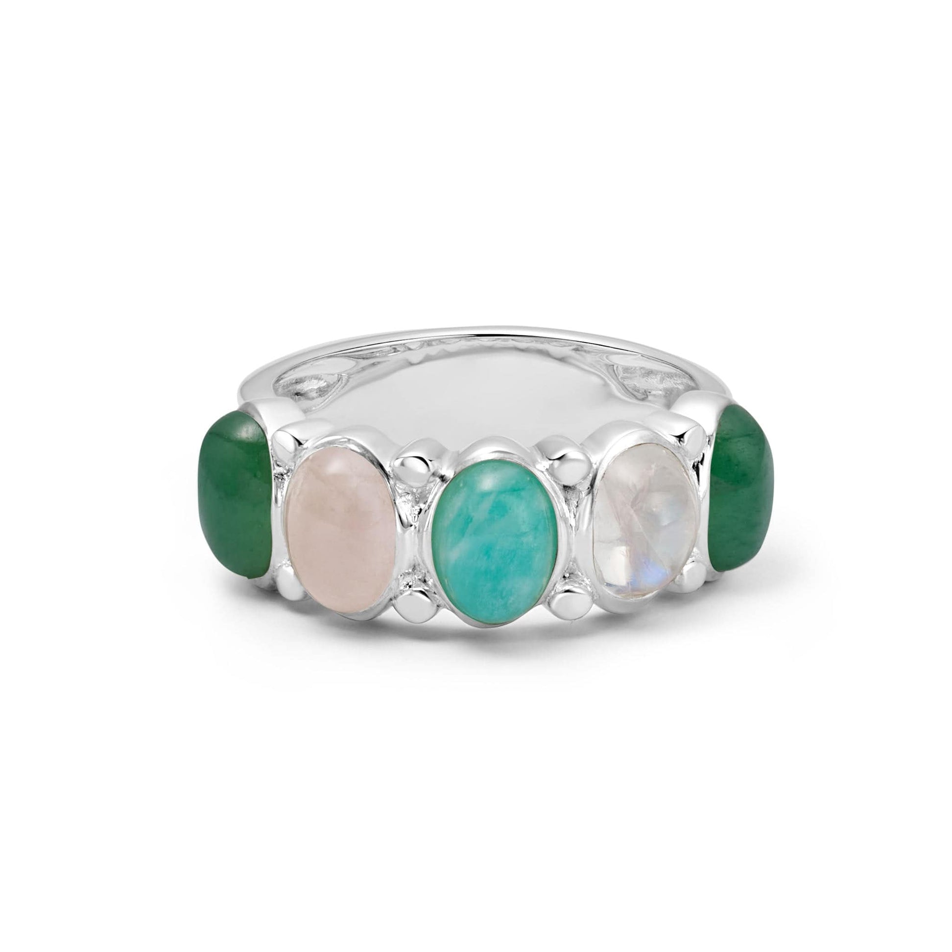 Bold Mixed Gemstone Ring Sterling Silver