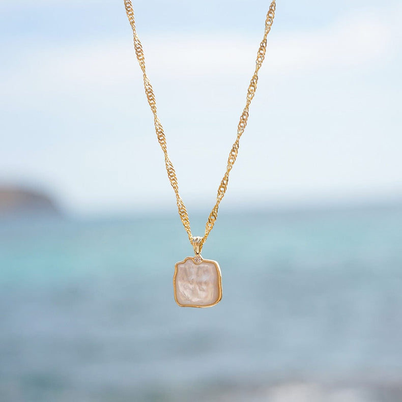 Organic Mother Of Pearl Necklace 18ct Gold Plate