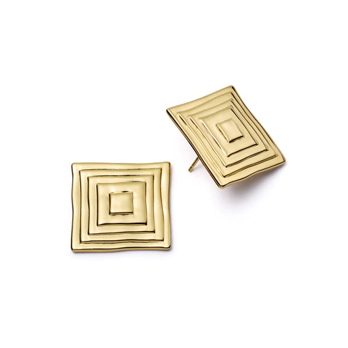 Oversized Strata Square Studs Earrings 18ct Gold Plate