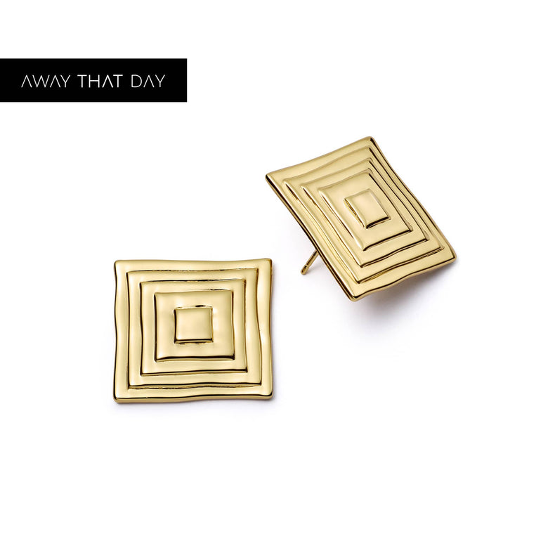 Oversized Strata Square Studs Earrings 18ct Gold Plate recommended