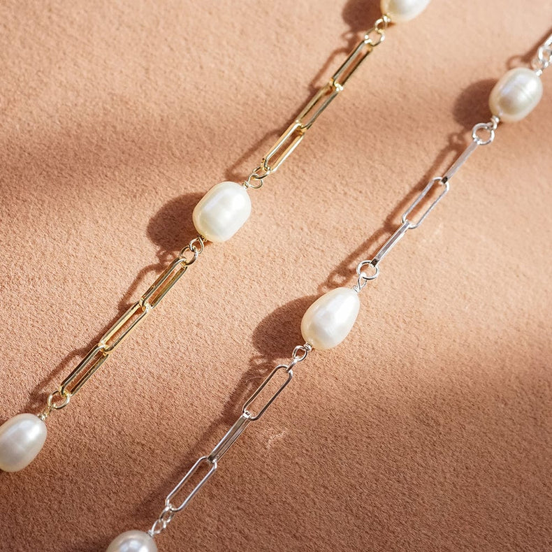 Pearl Chunky Chain Bracelet 18ct Gold Plate