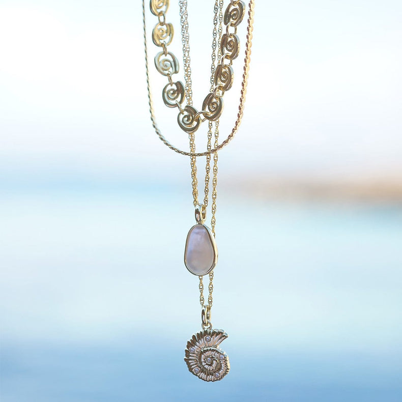 Pearl And Shell Pendant Necklace 18ct Gold Plate