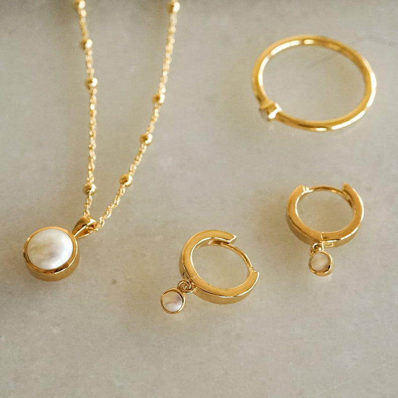 Pearl Healing Huggie Hoop Earrings 18ct Gold Plate