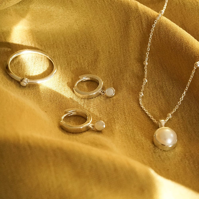 Pearl Healing Huggie Hoop Earrings Sterling Silver