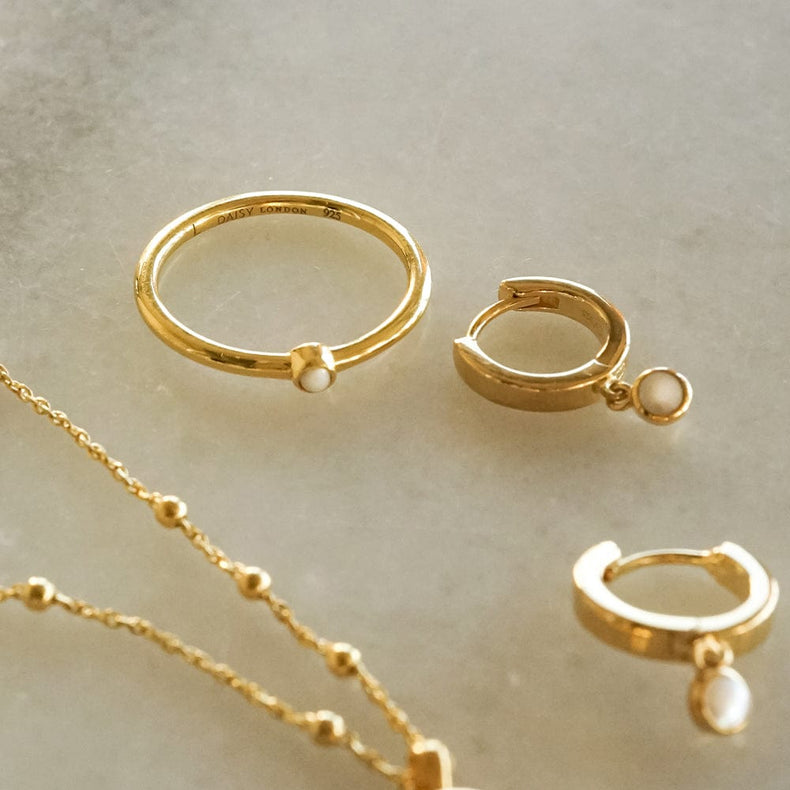 Pearl Healing Stone Ring 18ct Gold Plate