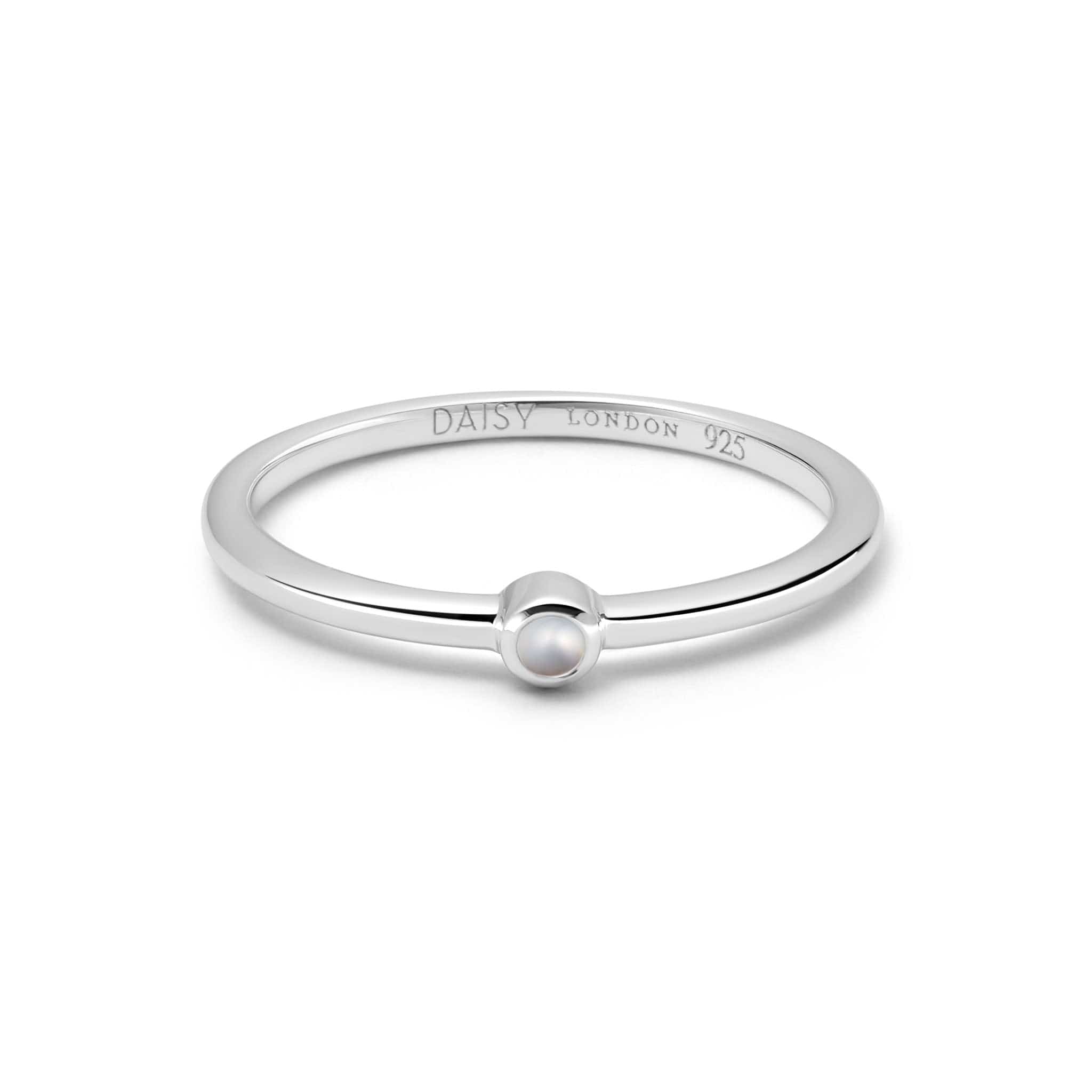 Sterling Silver Swirl Ring With Clear CZ & Simulated Pearl - Sizes 5-10, .925 Silver Band