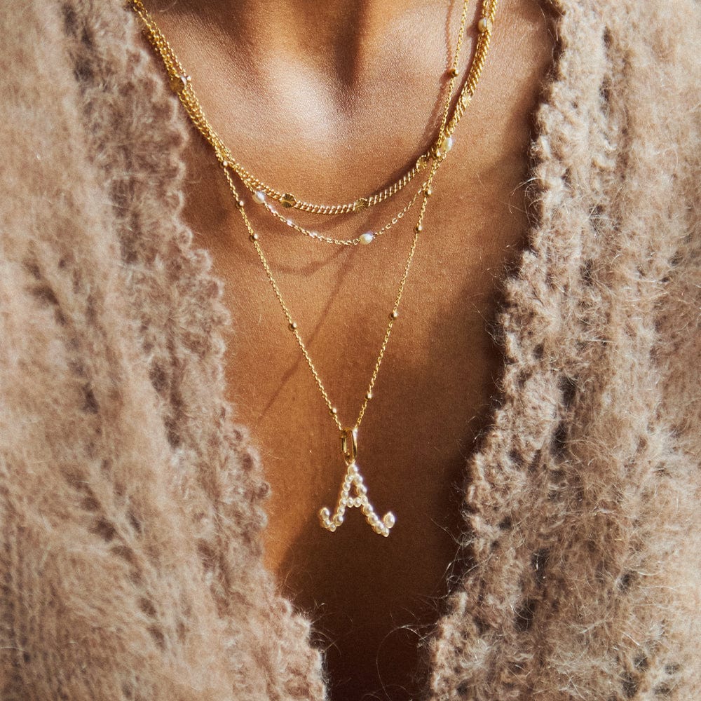 Pearl Initial Charm Necklace 18ct Gold Plate Daisy London