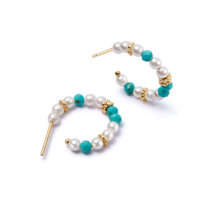 Pearl Turquoise Midi Hoop Earrings 18ct Gold Plate recommended